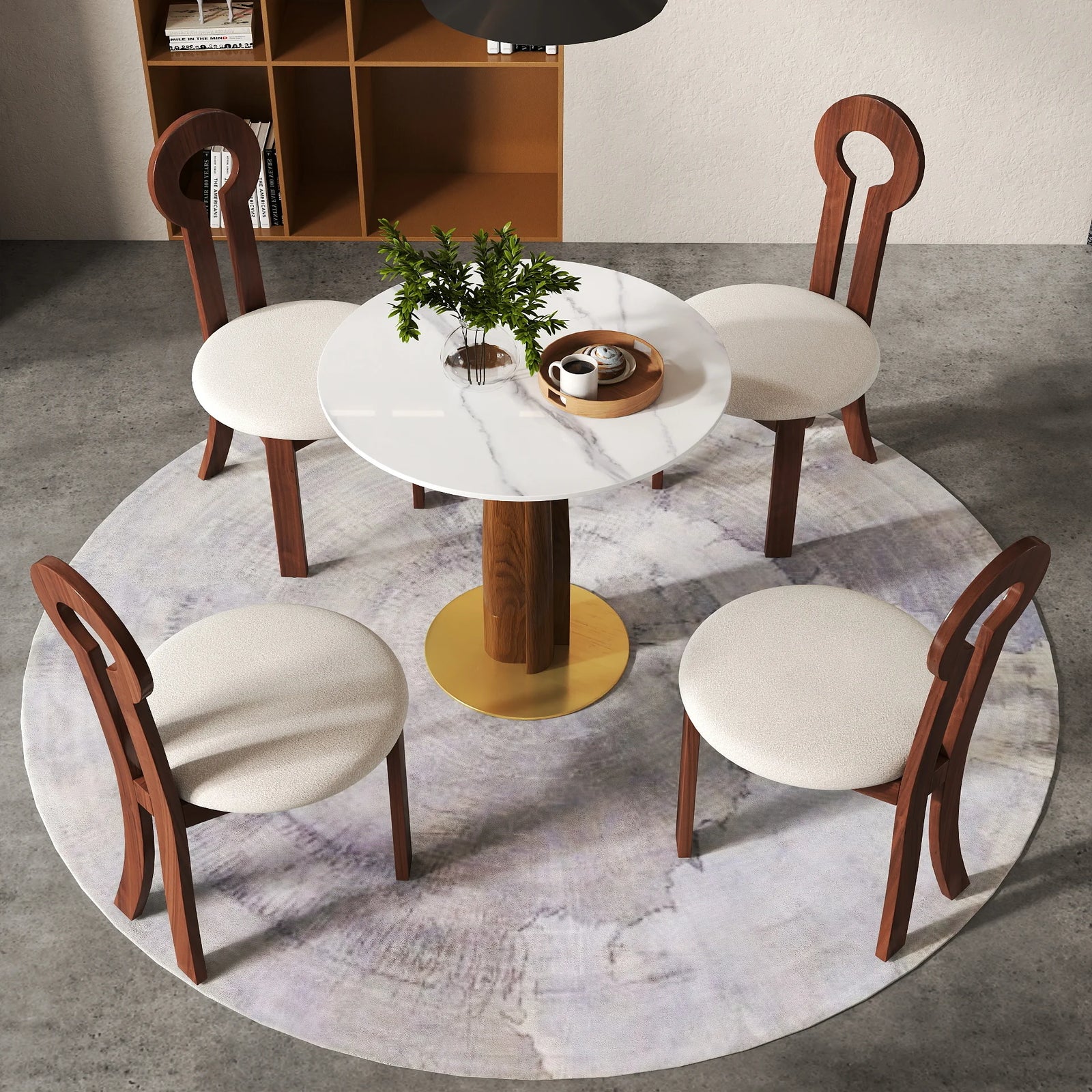 Mesa de bistró Nero de piedra sinterizada | Redonda blanca de 86 cm con base de madera