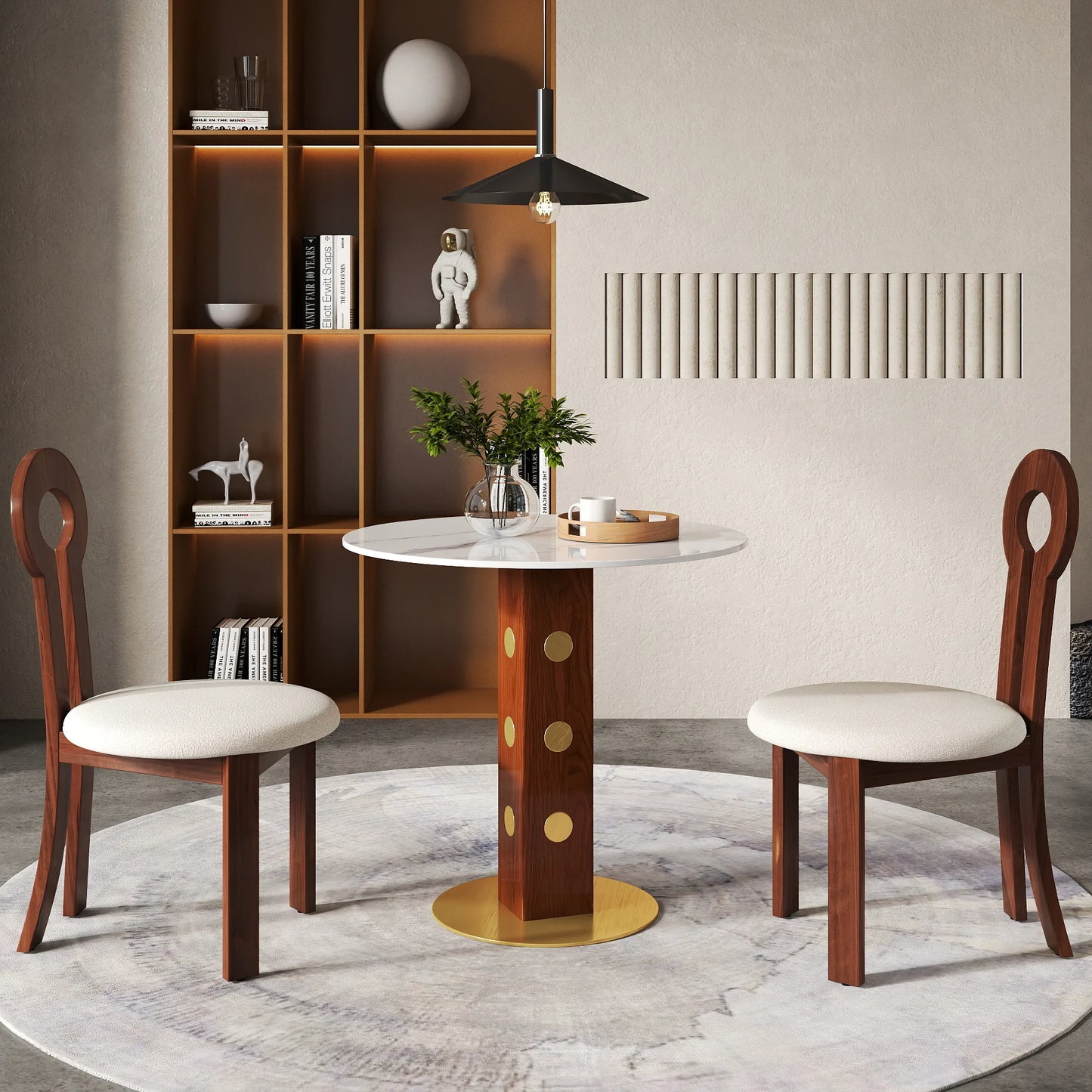 Nero Sintered Stone Bistro Table | 34" White Round With Wood Base