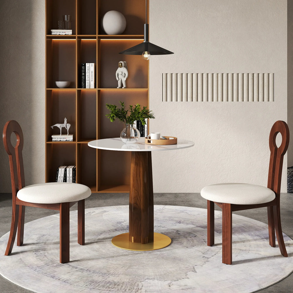 Nero Sintered Stone Bistro Table | 34" White Round With Wood Base