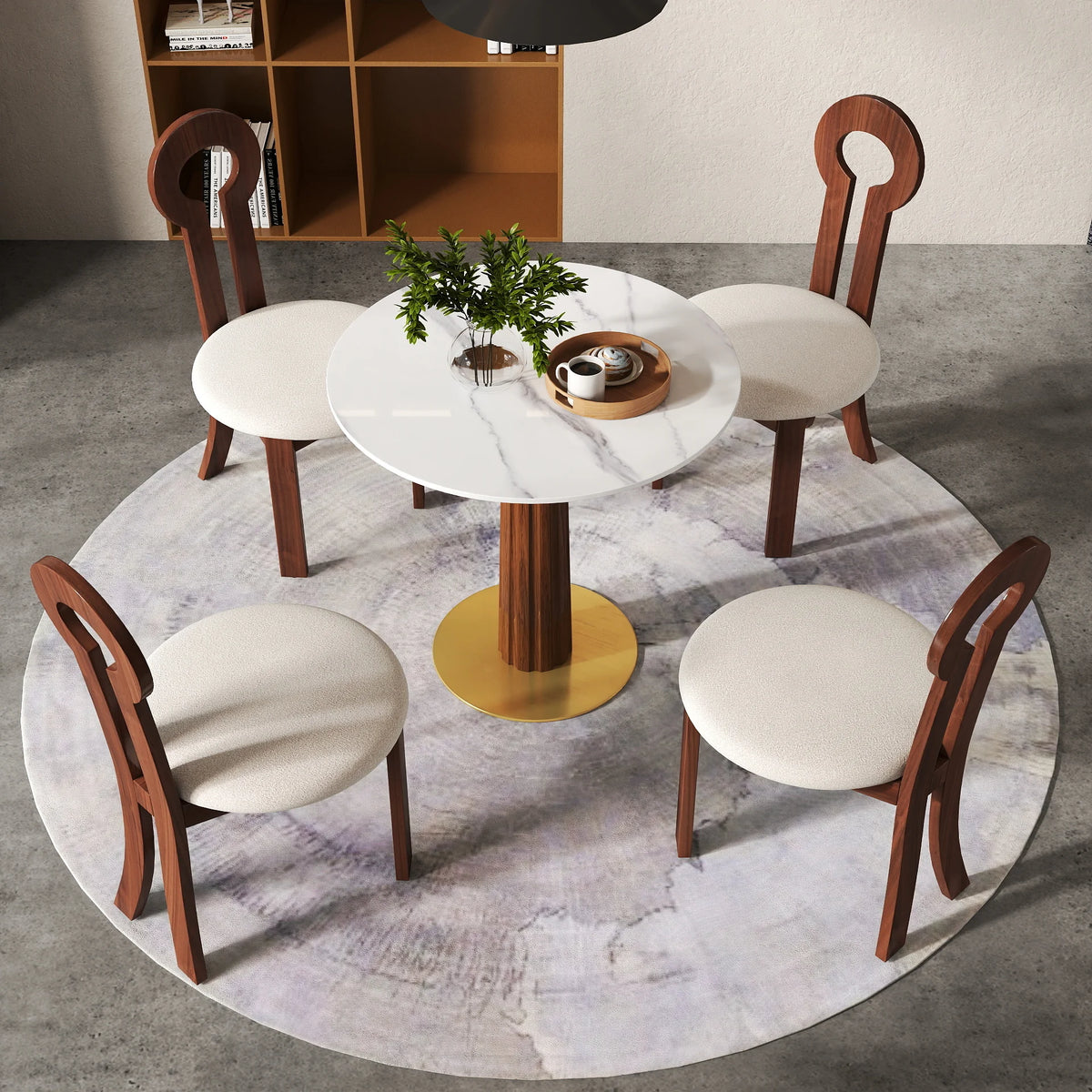 Mesa de bistró Nero de piedra sinterizada | Redonda blanca de 86 cm con base de madera