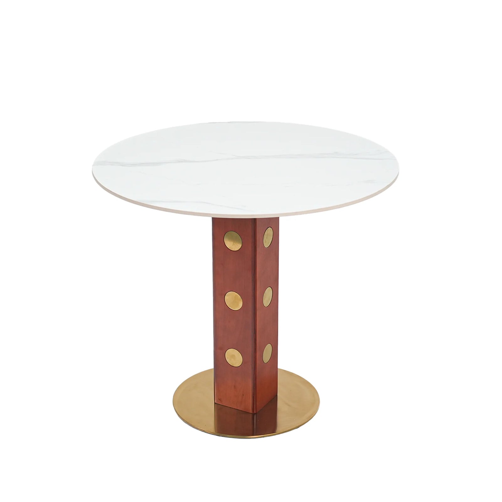 Mesa de bistró Nero de piedra sinterizada | Redonda blanca de 86 cm con base de madera