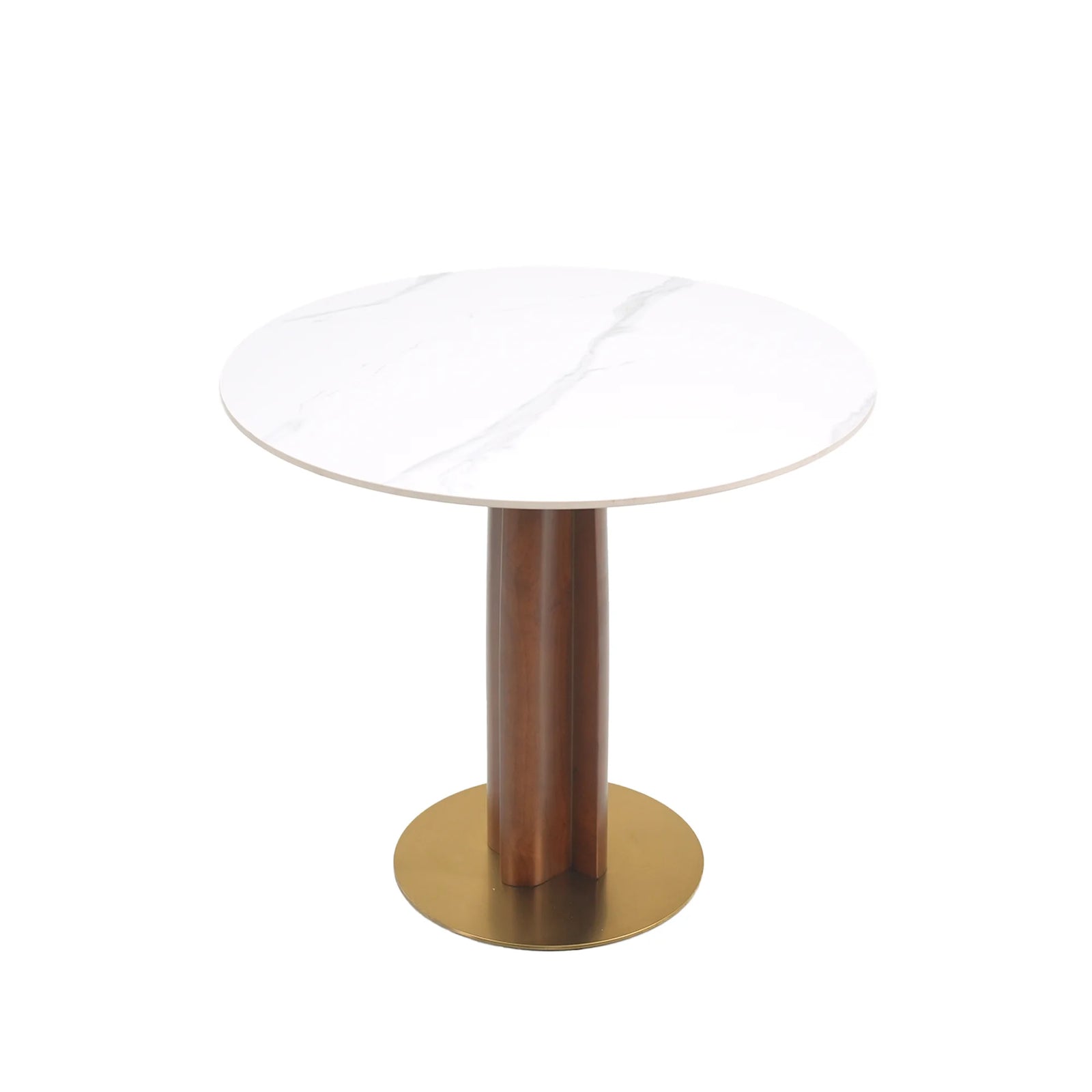 Mesa de bistró Nero de piedra sinterizada | Redonda blanca de 86 cm con base de madera