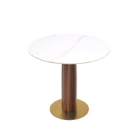Nero Sintered Stone Bistro Table | 34" White Round With Wood Base