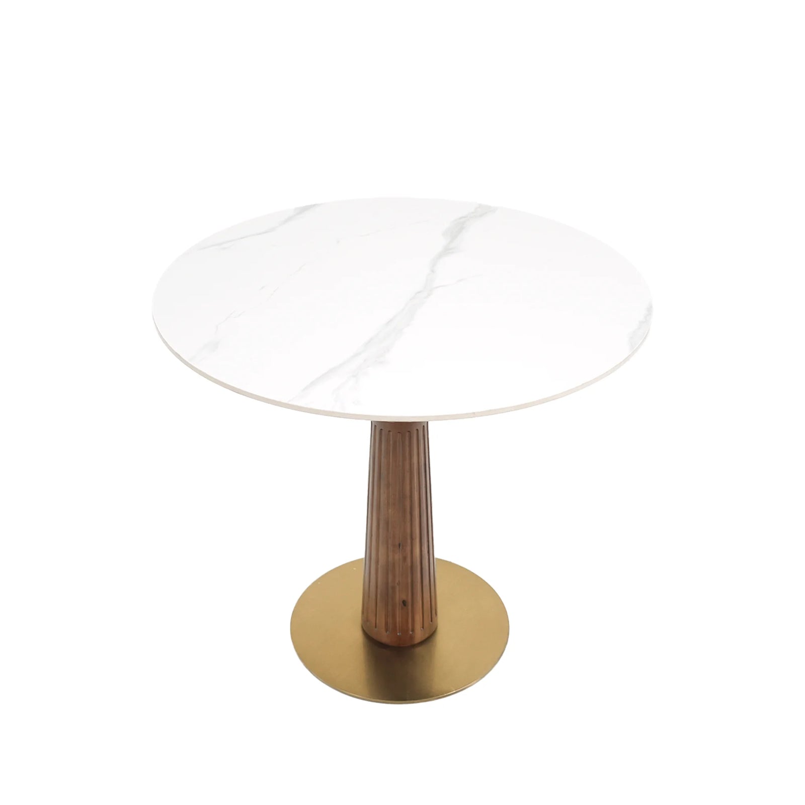 Mesa de bistró Nero de piedra sinterizada | Redonda blanca de 86 cm con base de madera
