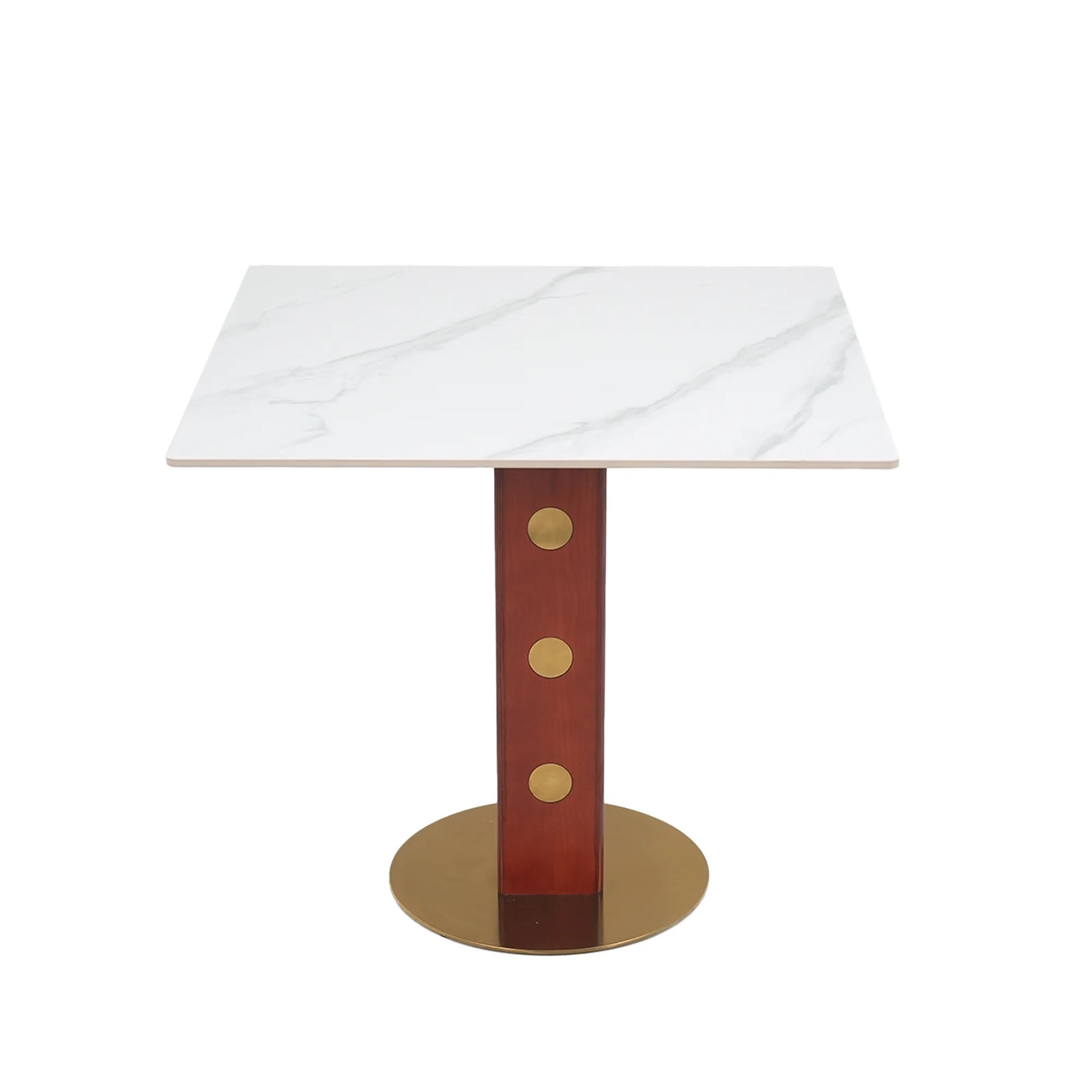 Mesa de bistró Nero de piedra sinterizada | Cuadrada blanca de 86 cm con base de madera