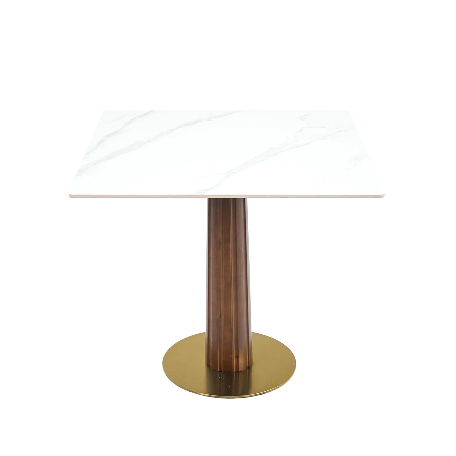 Mesa de bistró Nero de piedra sinterizada | Cuadrada blanca de 86 cm con base de madera