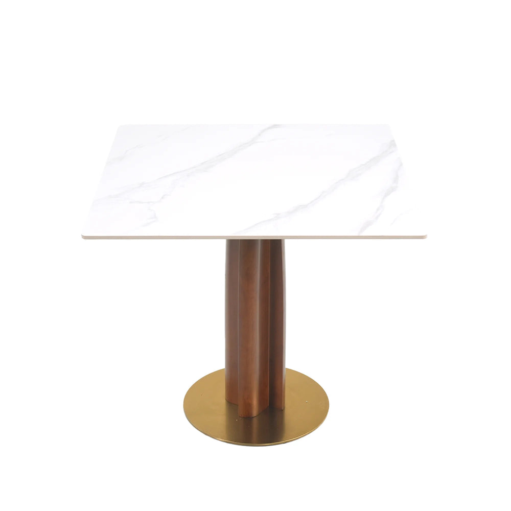 Nero Sintered Stone Bistro Table | 34" White Square With Wood Base