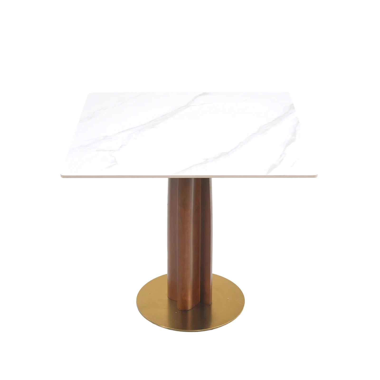 Mesa de bistró Nero de piedra sinterizada | Cuadrada blanca de 86 cm con base de madera