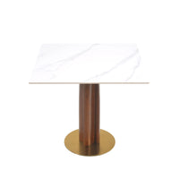 Nero Sintered Stone Bistro Table | 34" White Square With Wood Base