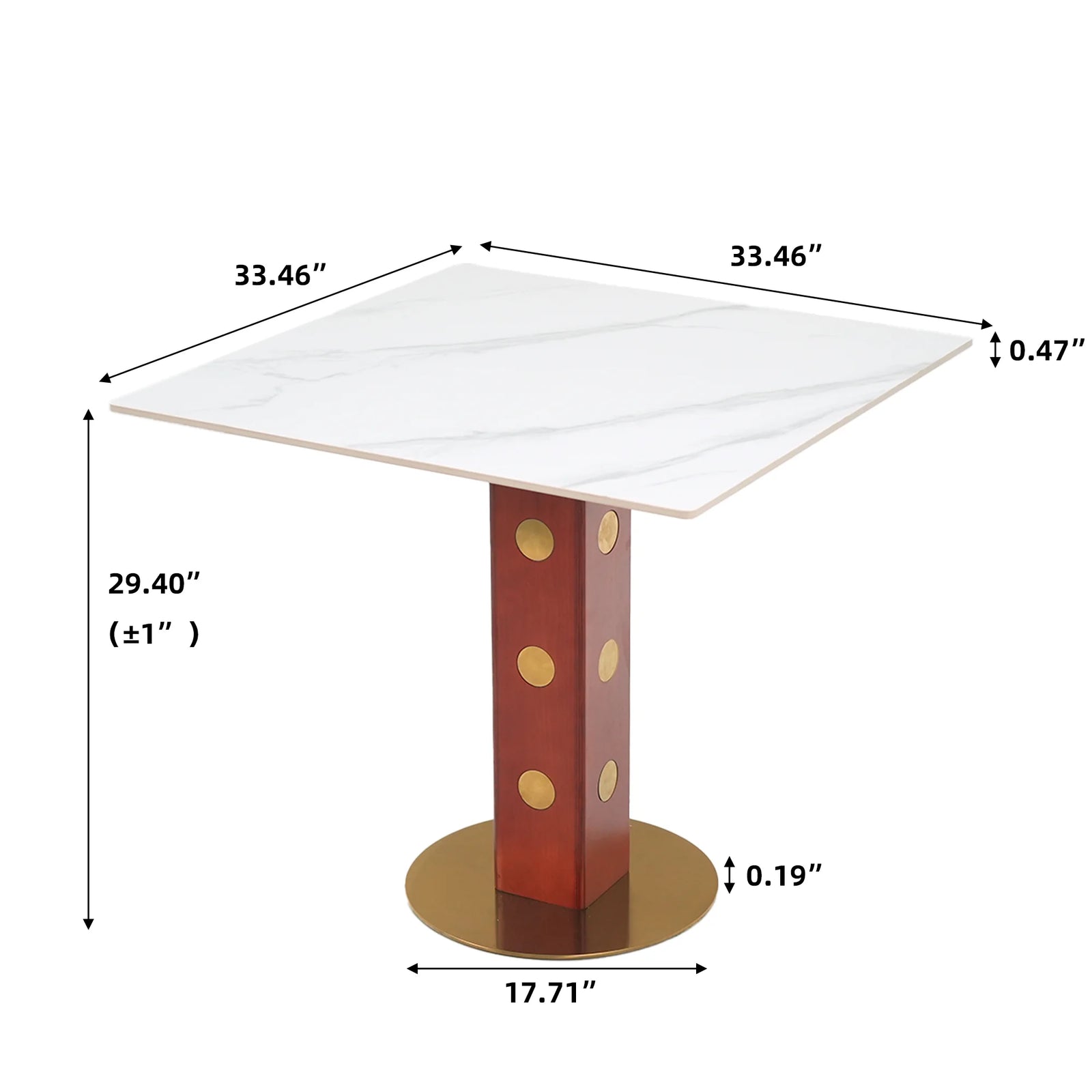 Mesa de bistró Nero de piedra sinterizada | Cuadrada blanca de 86 cm con base de madera