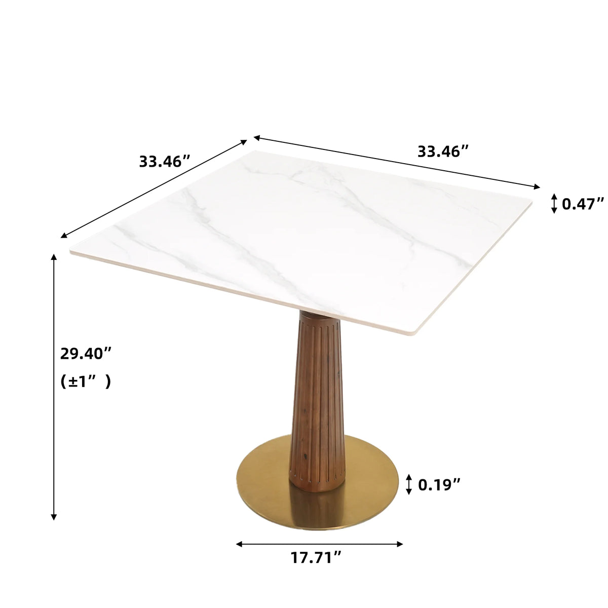 Mesa de bistró Nero de piedra sinterizada | Cuadrada blanca de 86 cm con base de madera