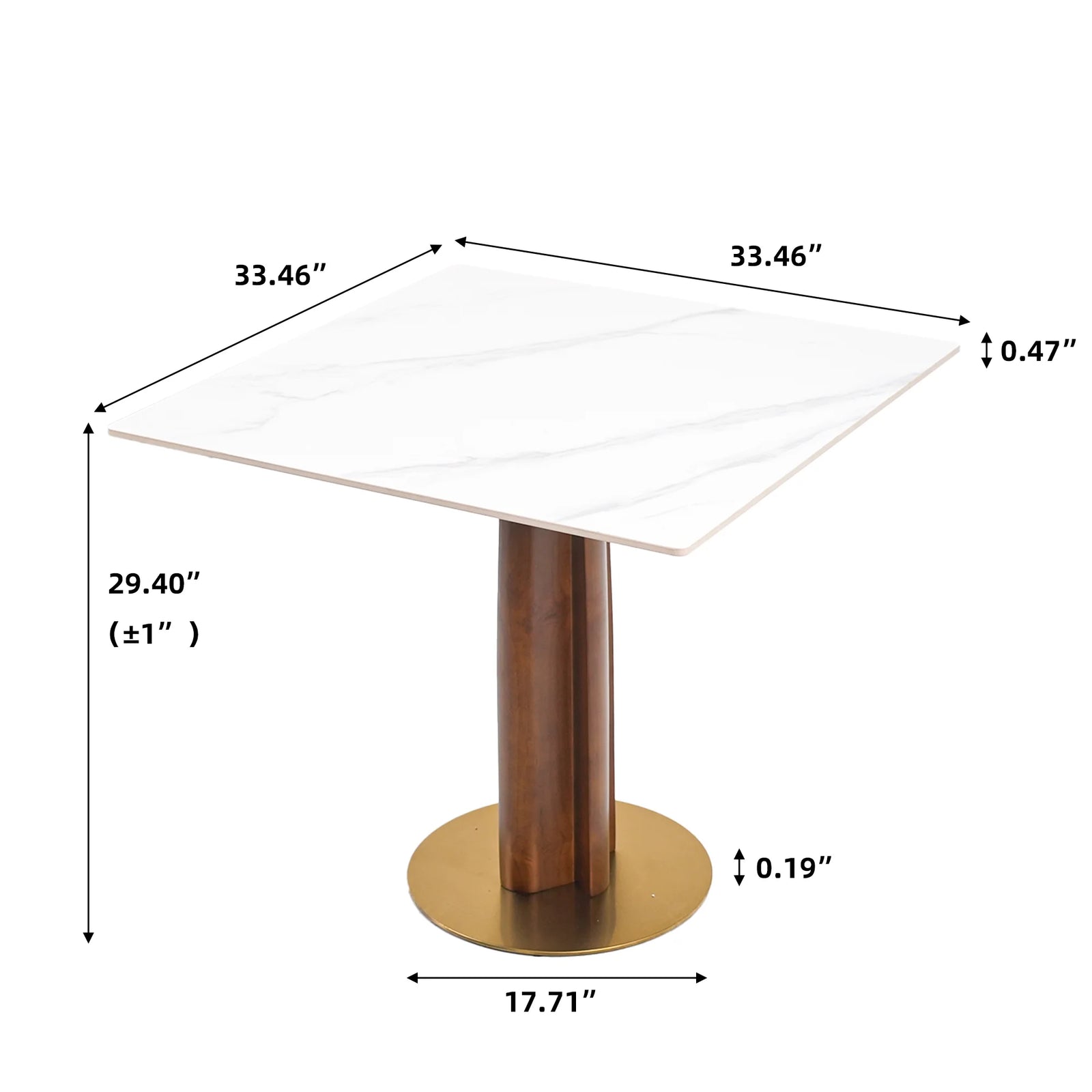 Mesa de bistró Nero de piedra sinterizada | Cuadrada blanca de 86 cm con base de madera