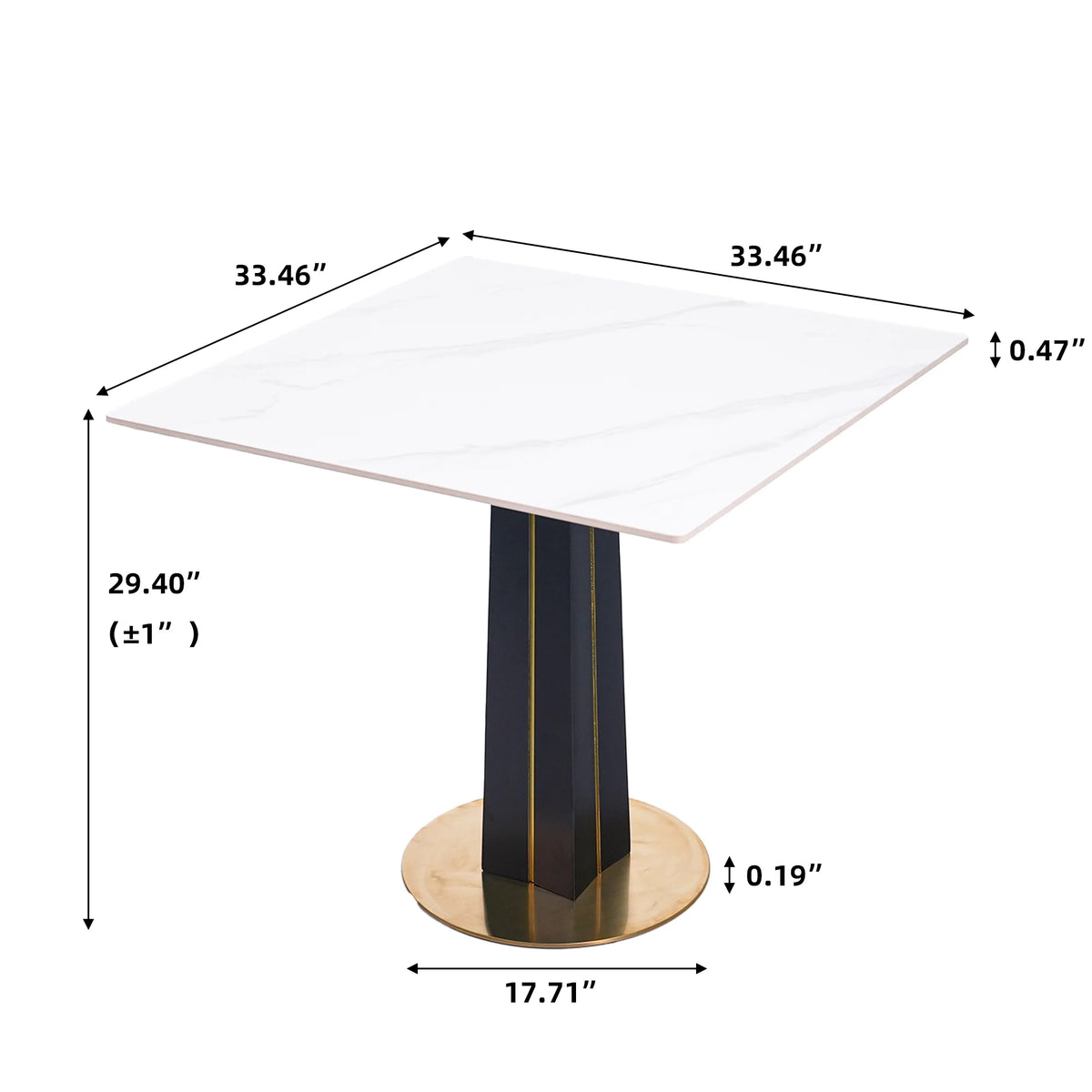 Mesa de bistró Nero de piedra sinterizada | Cuadrada blanca de 86 cm con base de madera