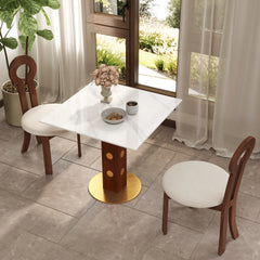 Nero Sintered Stone Bistro Table | 34" White Square With Wood Base