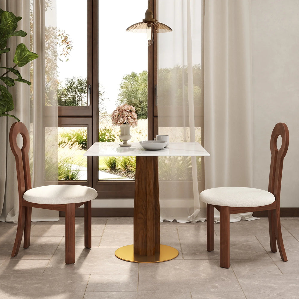 Nero Sintered Stone Bistro Table | 34" White Square With Wood Base