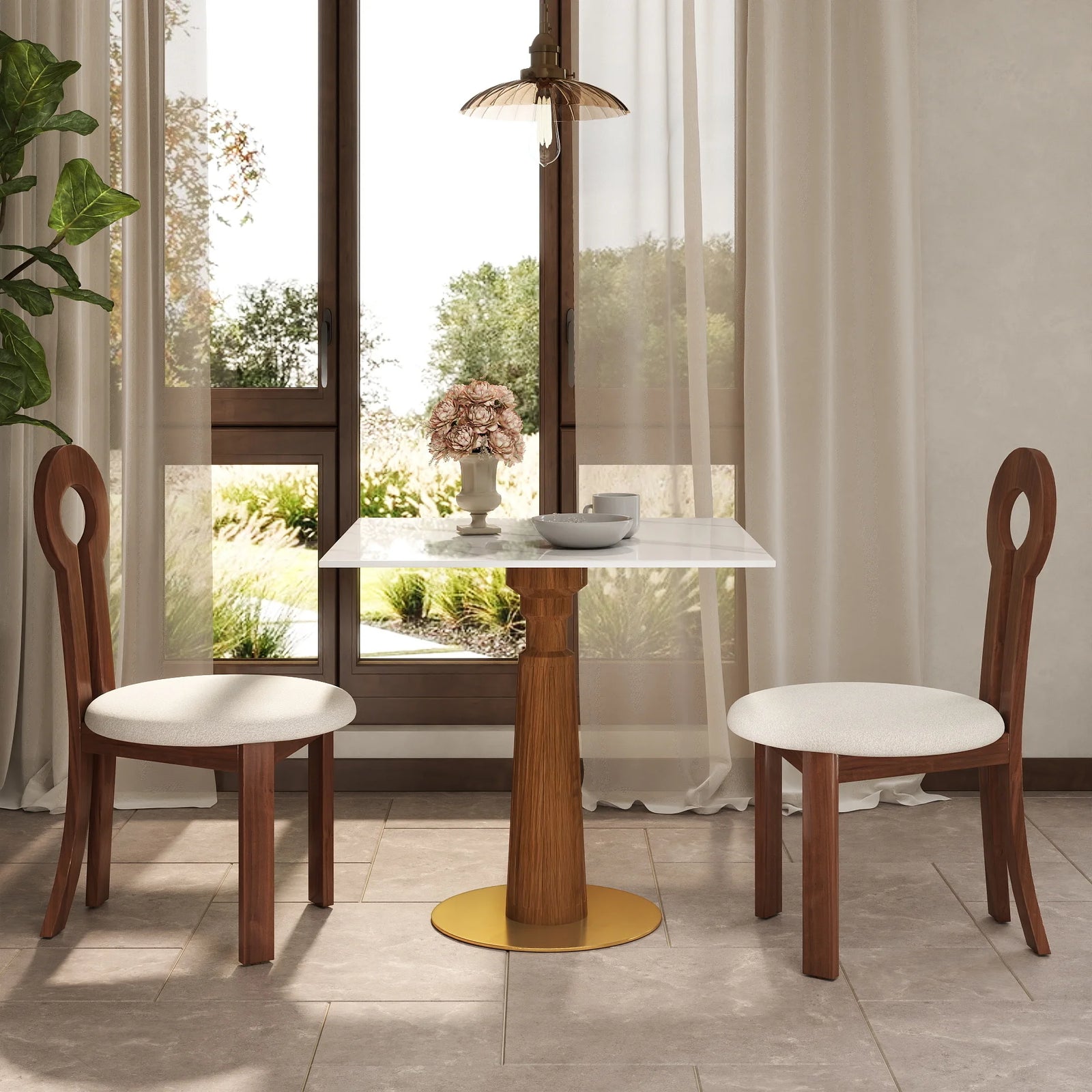Nero Sintered Stone Bistro Table | 34" White Square With Wood Base
