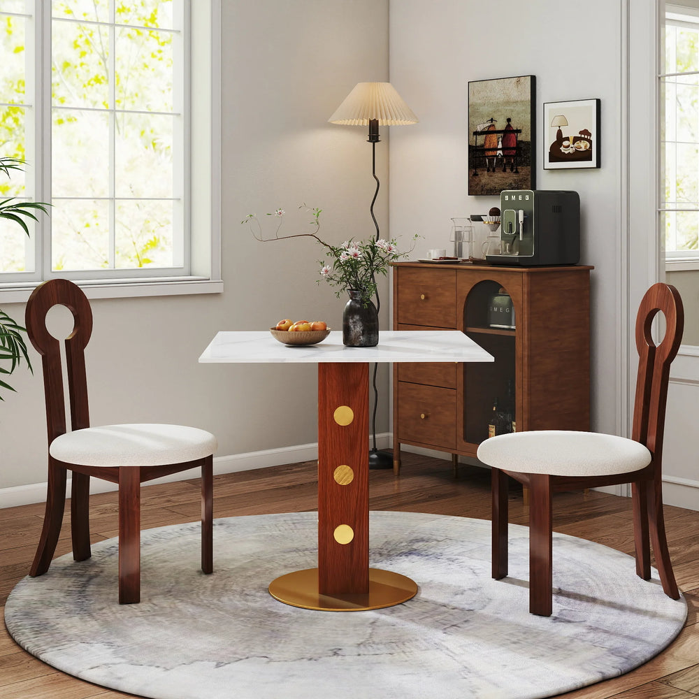 Nero Sintered Stone Bistro Table | 34" White Square With Wood Base