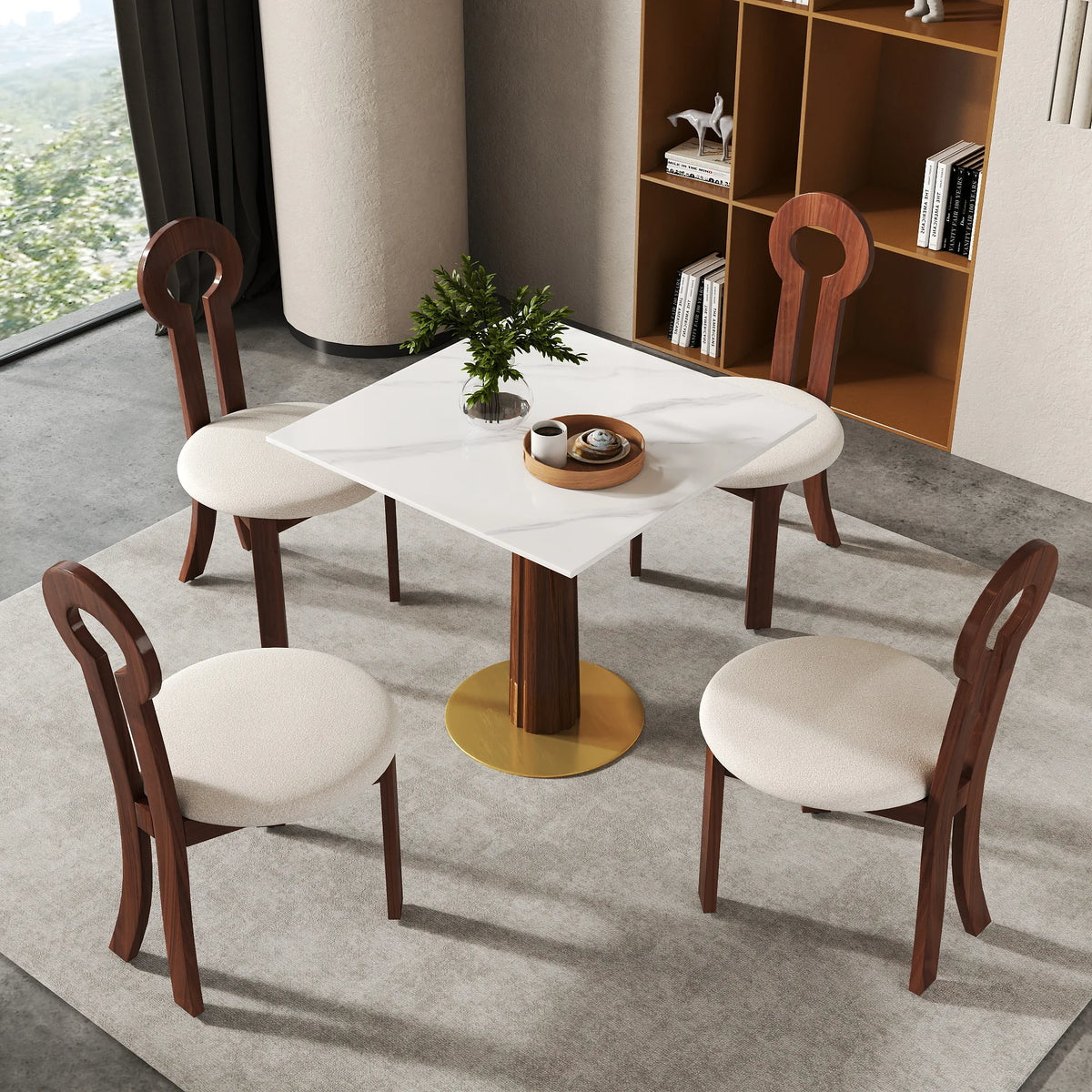 Nero Sintered Stone Bistro Table | 34" White Square With Wood Base