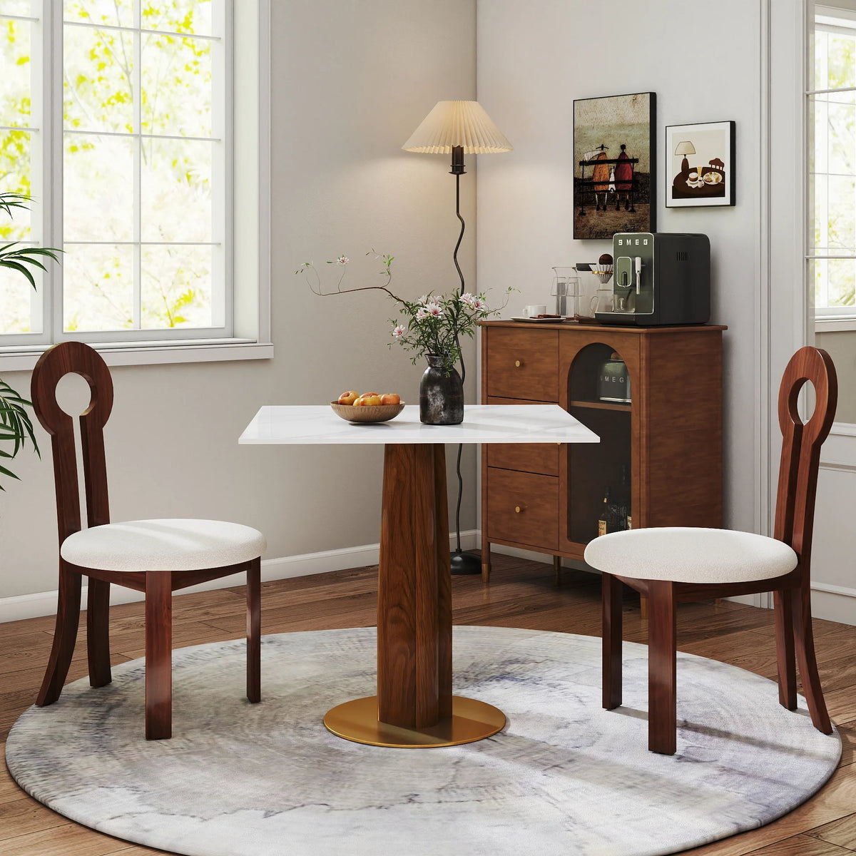 Nero Sintered Stone Bistro Table | 34" White Square With Wood Base