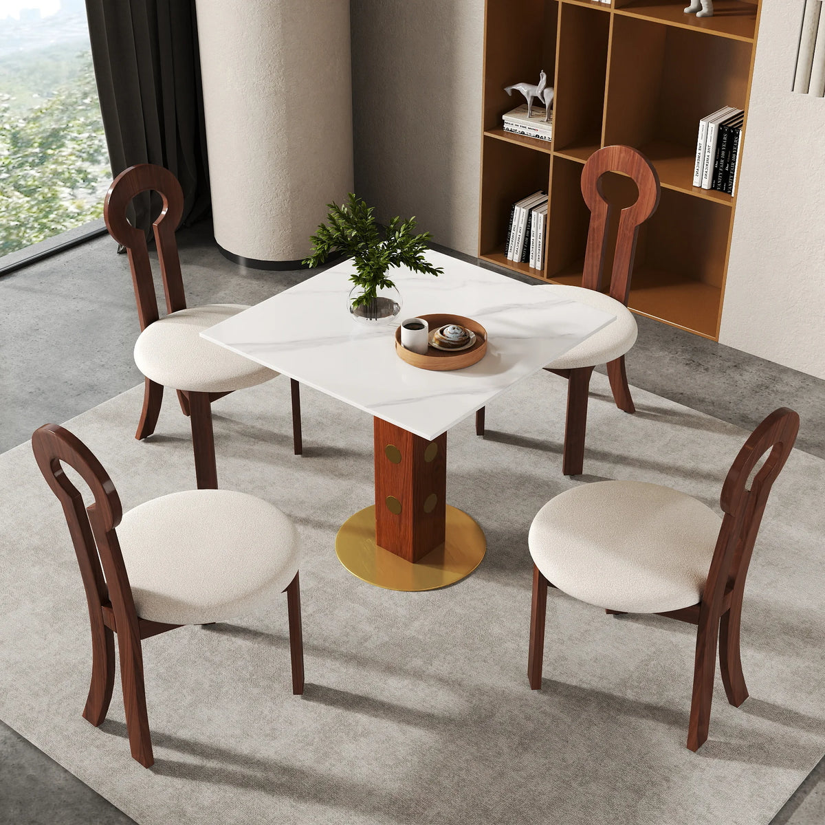 Nero Sintered Stone Bistro Table | 34" White Square With Wood Base