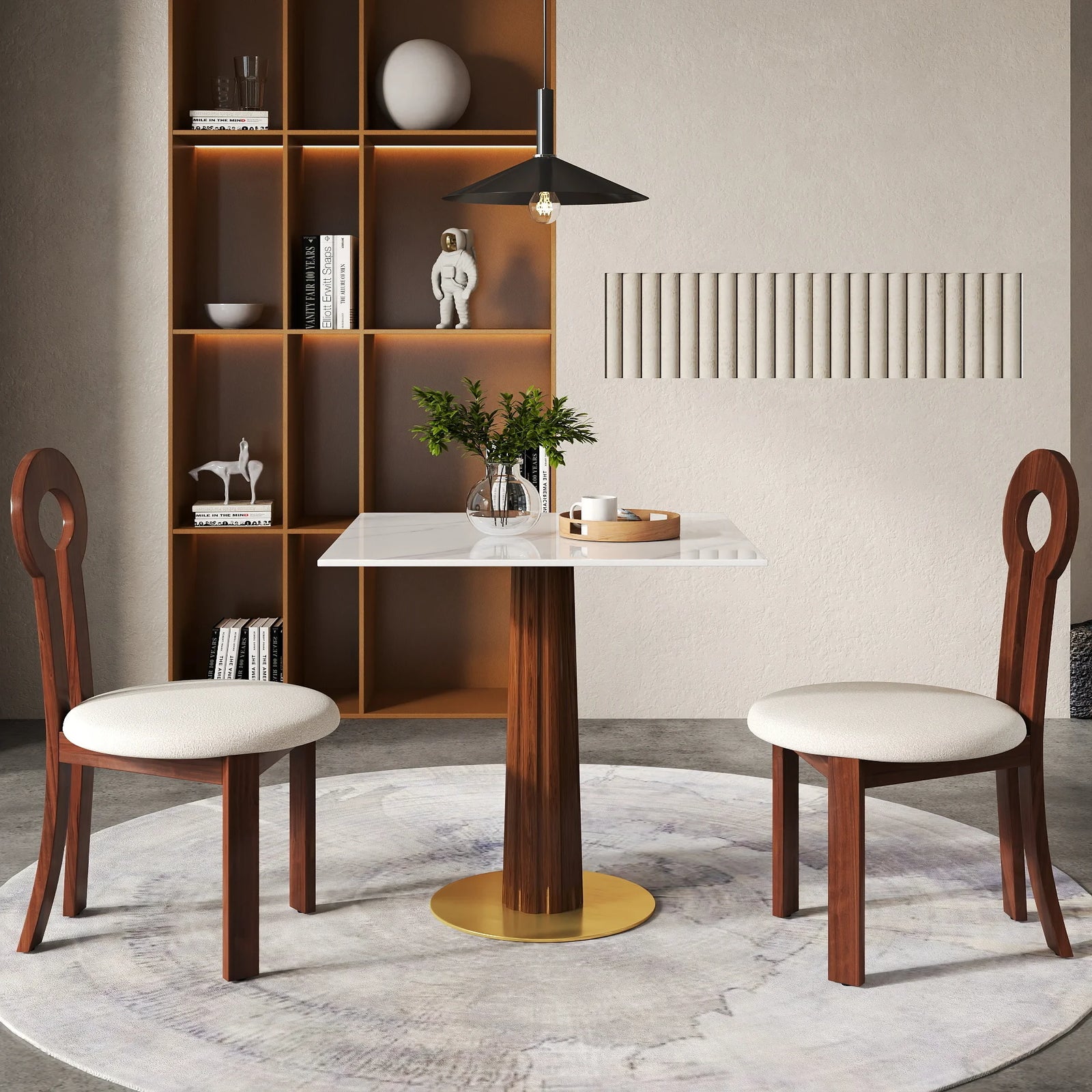 Mesa de bistró Nero de piedra sinterizada | Cuadrada blanca de 86 cm con base de madera