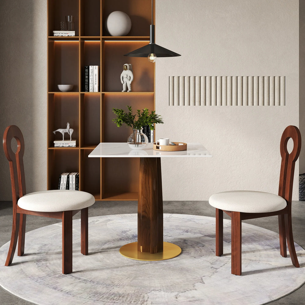 Nero Sintered Stone Bistro Table | 34" White Square With Wood Base