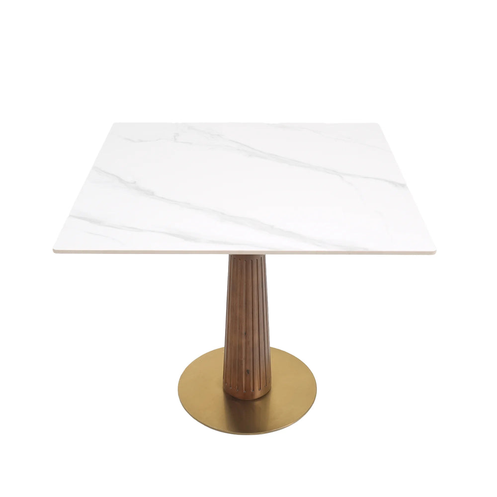 Nero Sintered Stone Bistro Table | 34" White Square With Wood Base