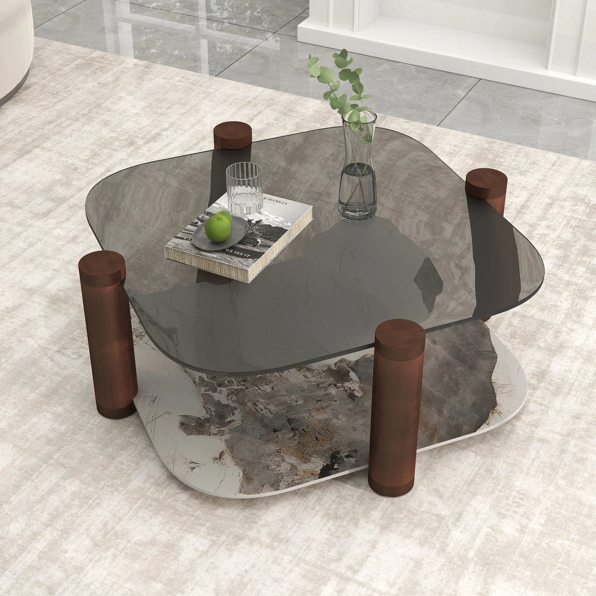 Zenith Glass Coffee Table | 36" Copper Square With Storage Shelf