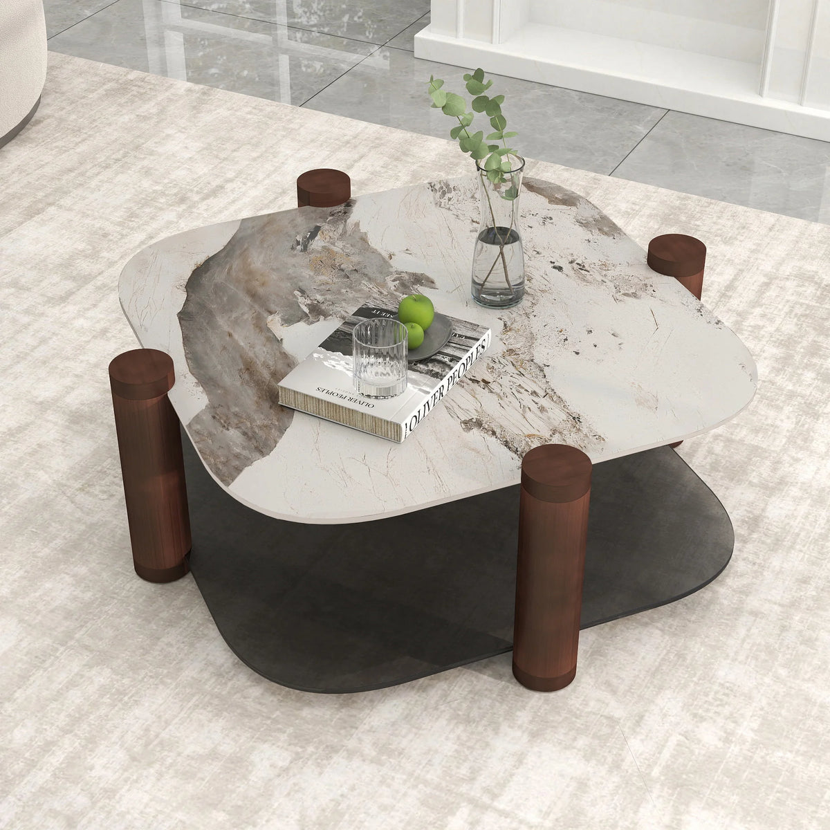 Zenith Glass Coffee Table | 36" Copper Square With Storage Shelf