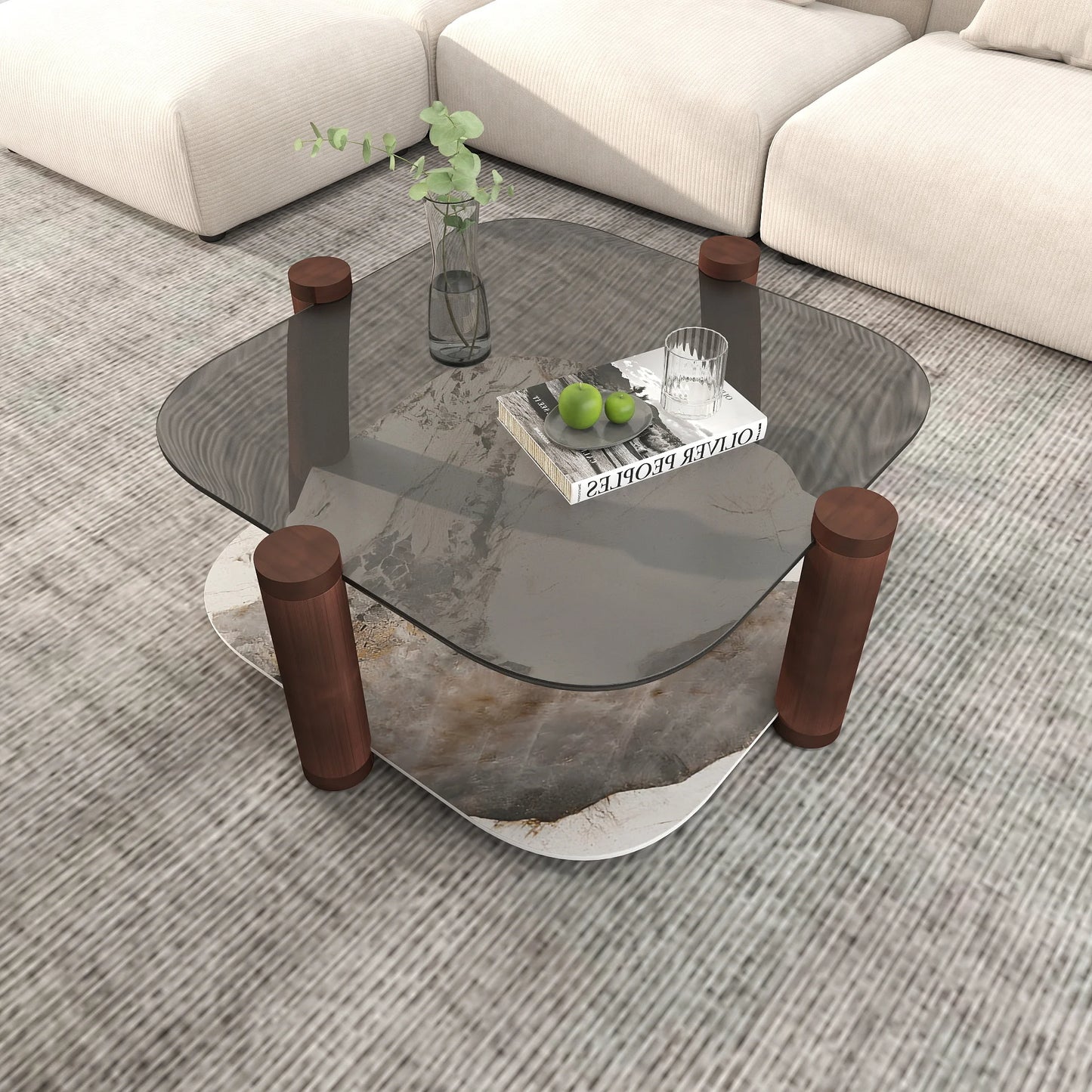 Zenith Glass Coffee Table | 36" Copper Square With Storage Shelf