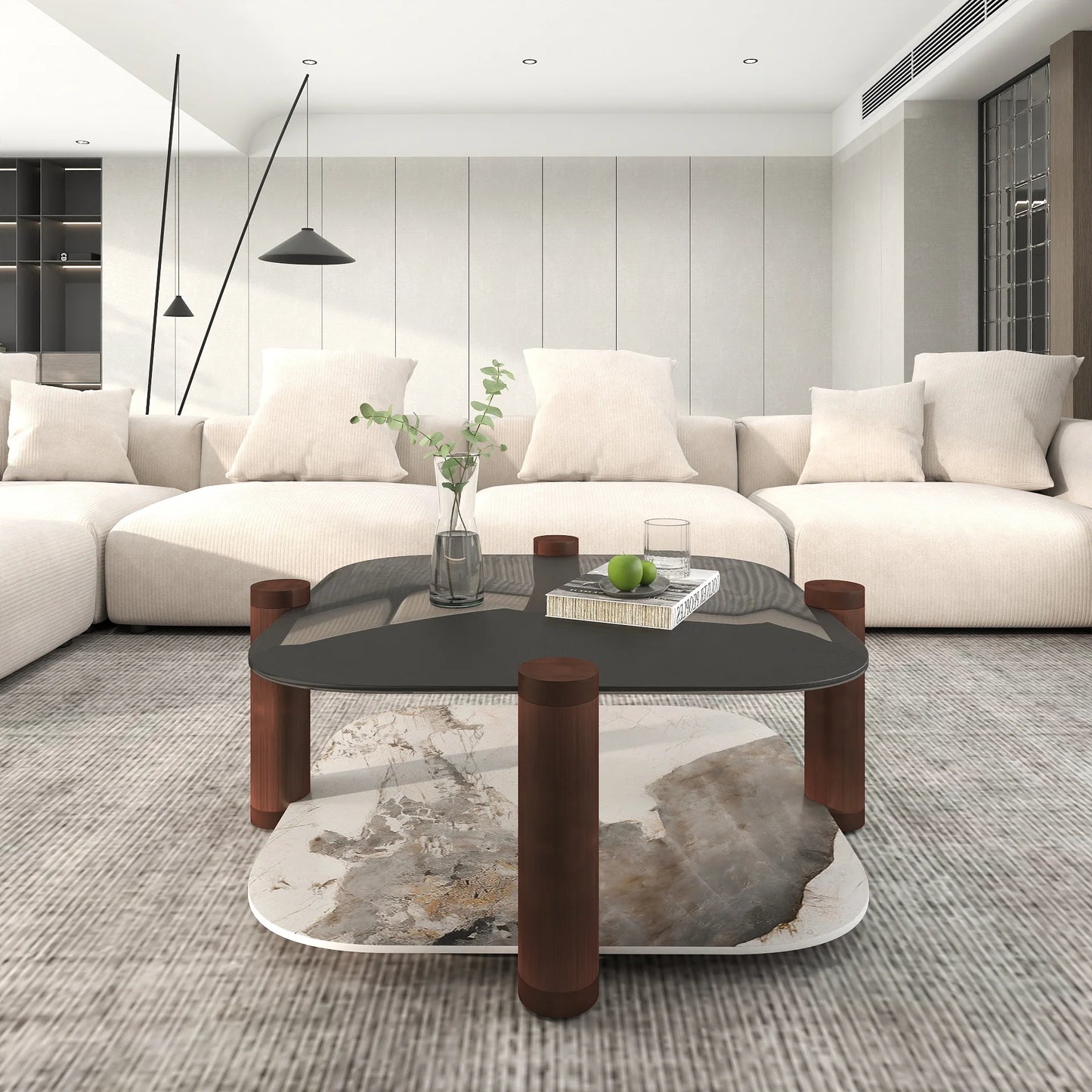 Zenith Glass Coffee Table | 36" Copper Square With Storage Shelf