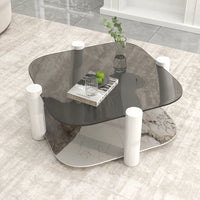 Zenith Glass Coffee Table | 36" Ivory Square With Storage Shelf