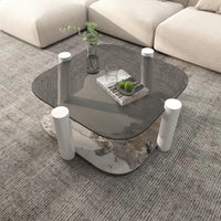 Zenith Glass Coffee Table | 36" Ivory Square With Storage Shelf