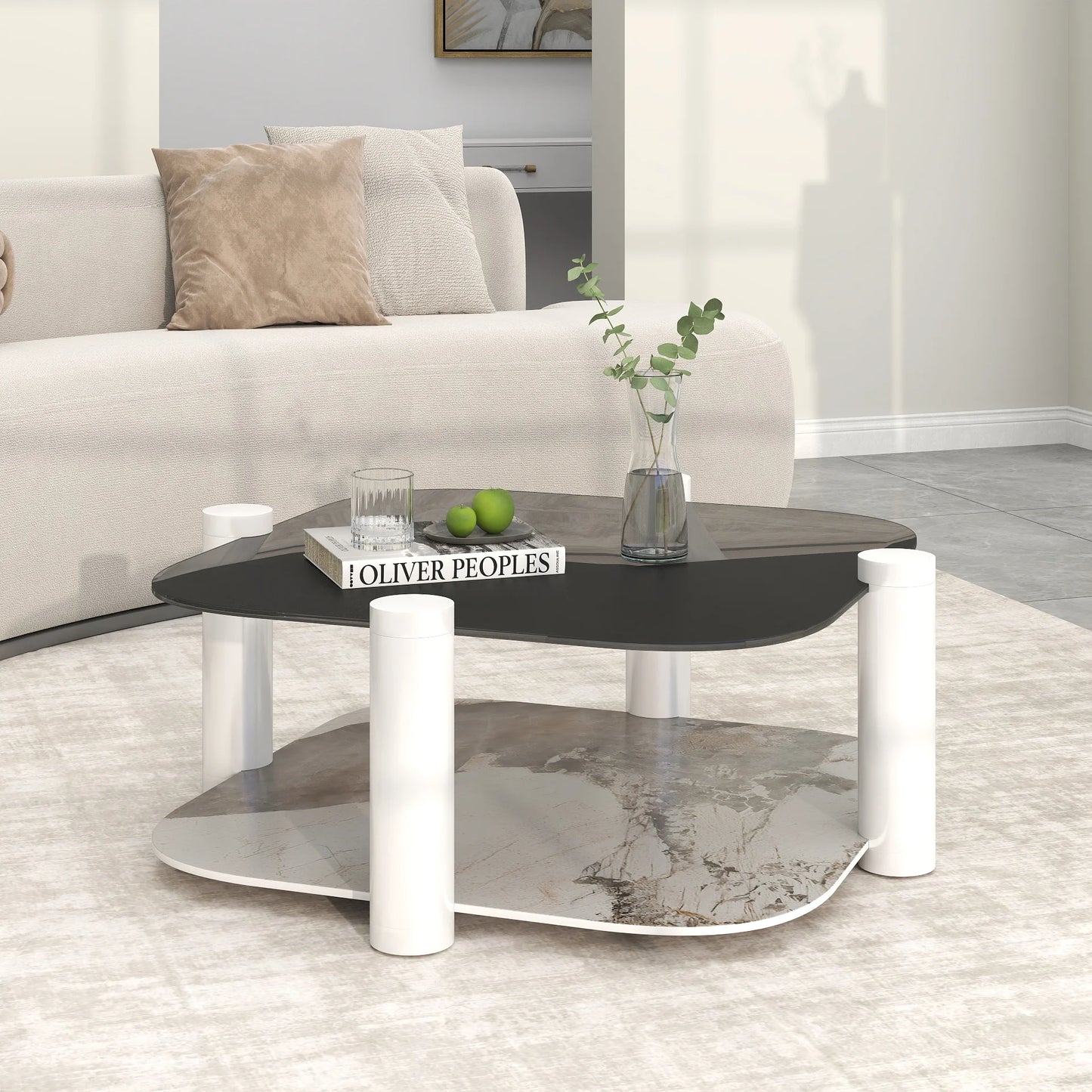 Zenith Glass Coffee Table | 36" Ivory Square With Storage Shelf