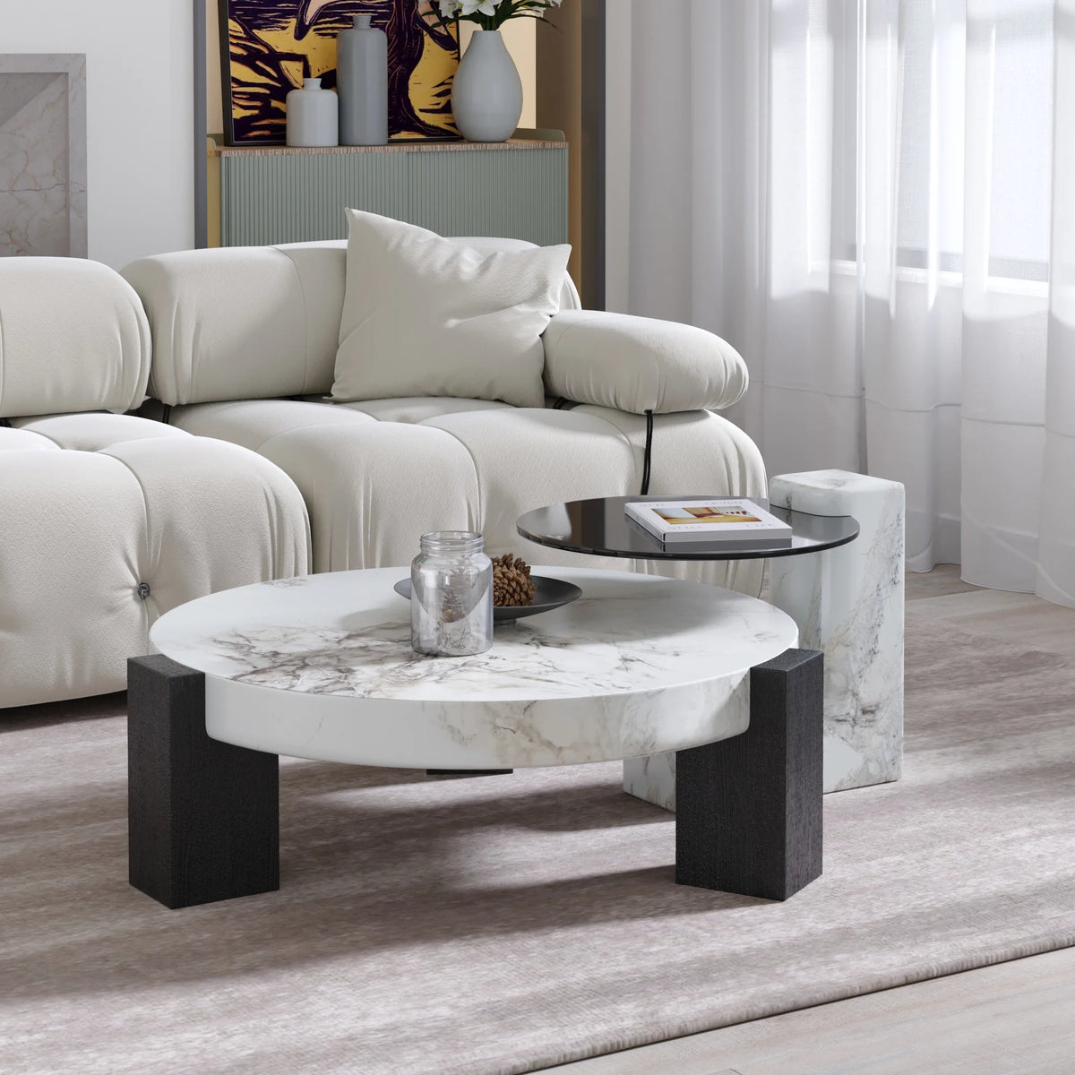 Aura Wood Coffee Table | 36" Monochrome Round With Nesting