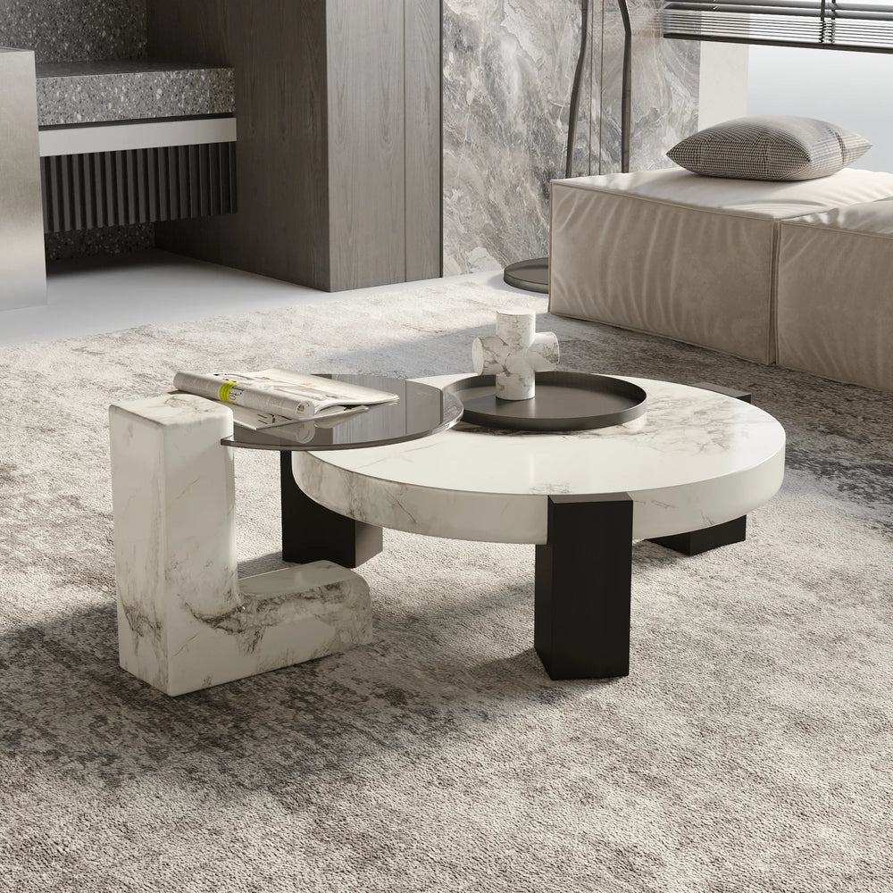 Aura Wood Coffee Table | 36" Monochrome Round With Nesting