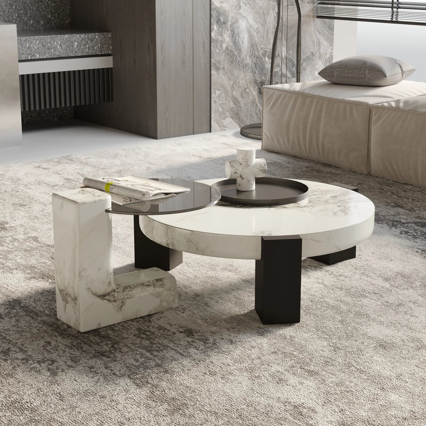Aura Wood Coffee Table | 36" Monochrome Round With Nesting