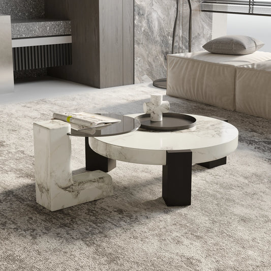 Aura Wood Coffee Table | 36" Monochrome Round With Nesting