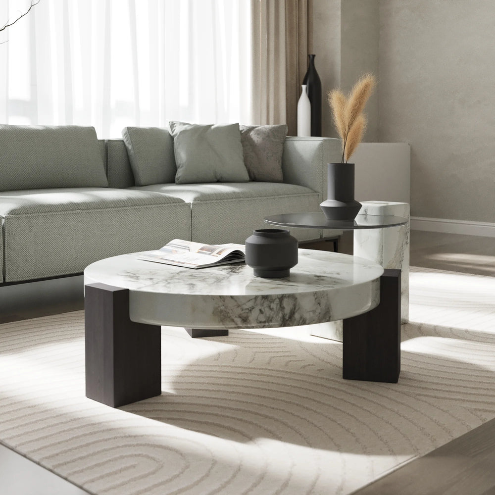 Aura Wood Coffee Table | 36" Monochrome Round With Nesting