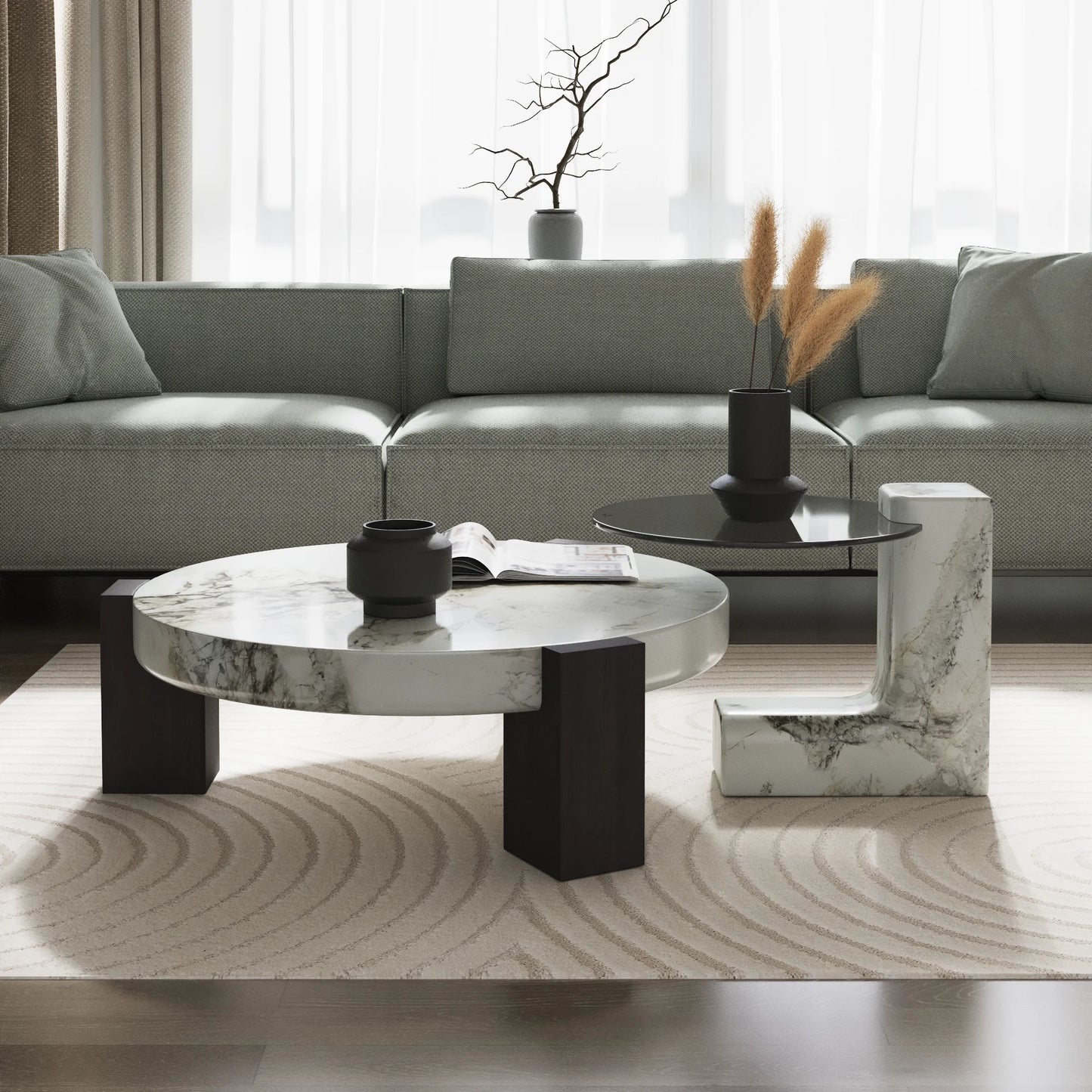Aura Wood Coffee Table | 36" Monochrome Round With Nesting