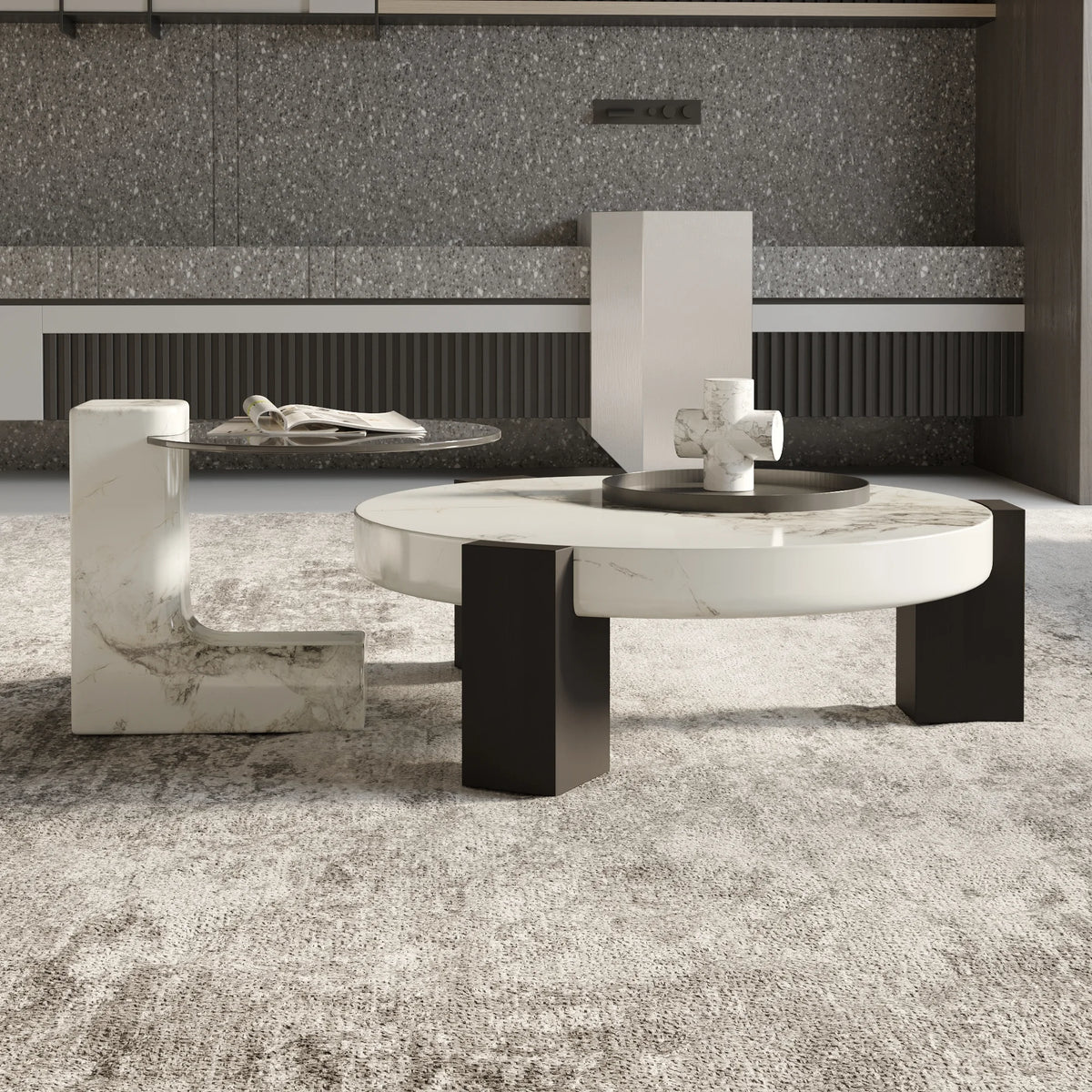 Aura Wood Coffee Table | 36" Monochrome Round With Nesting