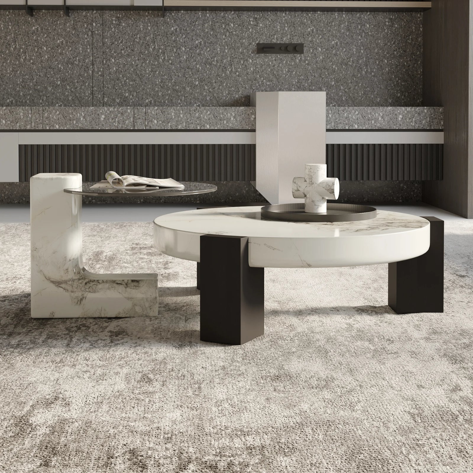 Aura Wood Coffee Table | 36" Monochrome Round With Nesting