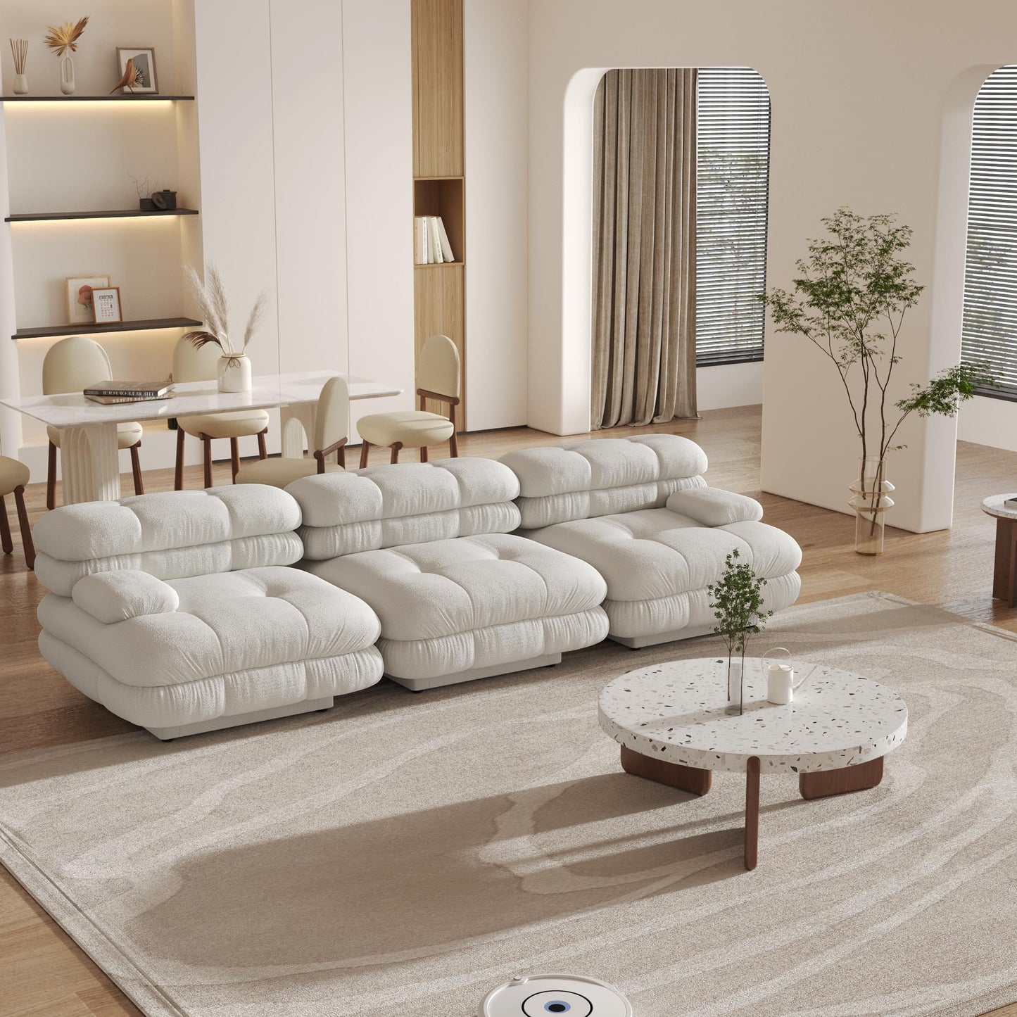 Modular Sectional Couch for Living Room, 109.83" Inline L Shaped Sofa Couch, Minimalist Sofa Couch,3 Seater and 1 Ottoman Deep Seat Couch Deep Seat (Beige, 4 Seater)