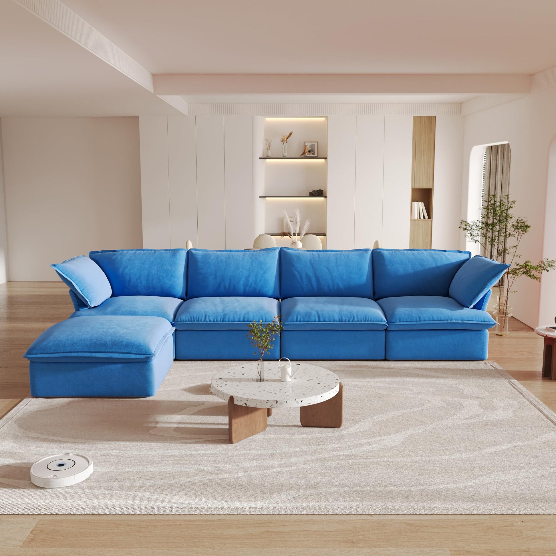 Sectional Couches for Living Room,82.66" Cloud Modular Sectional Sofa, Velvet Deep Couch,Cushion Covers Removable &amp; Replaceable,LoveSofa,Blue