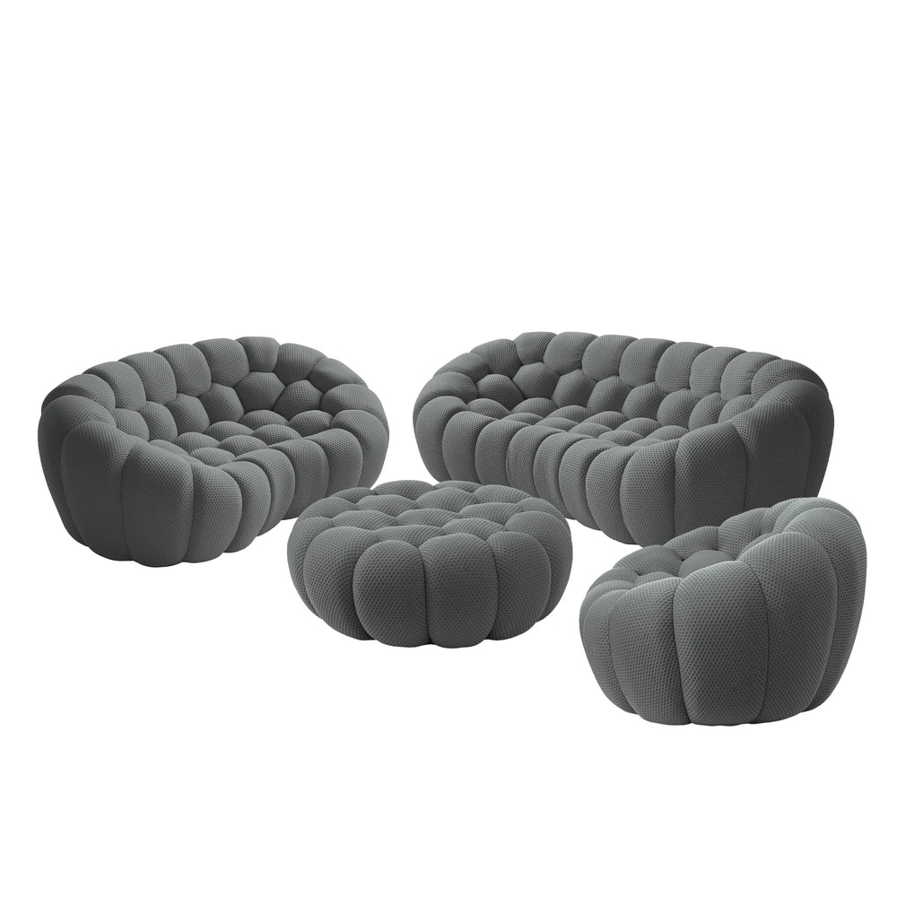 Sofás Essential Arc Boneless | Conjunto de 4 sofás grises de tejido de punto 3D de 6 plazas con 1 otomana