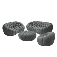 Sofás Essential Arc Boneless | Conjunto de 4 sofás grises de tejido de punto 3D de 6 plazas con 1 otomana