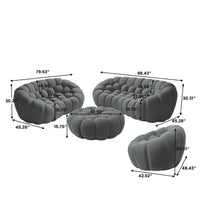 Sofás Essential Arc Boneless | Conjunto de 4 sofás grises de tejido de punto 3D de 6 plazas con 1 otomana