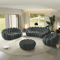 Sofás Essential Arc Boneless | Conjunto de 4 sofás grises de tejido de punto 3D de 6 plazas con 1 otomana