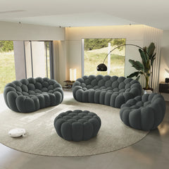 Sofás Essential Arc Boneless | Conjunto de 4 sofás grises de tejido de punto 3D de 6 plazas con 1 otomana