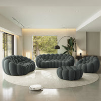 Sofás Essential Arc Boneless | Conjunto de 4 sofás grises de tejido de punto 3D de 6 plazas con 1 otomana